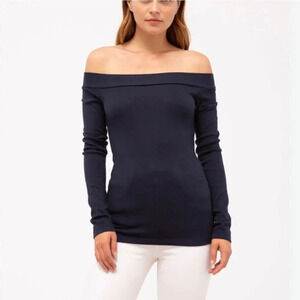 Stateside, New, Navy Blue Off Shoulder Rib Knit Pima Cotton Top, Size Small
